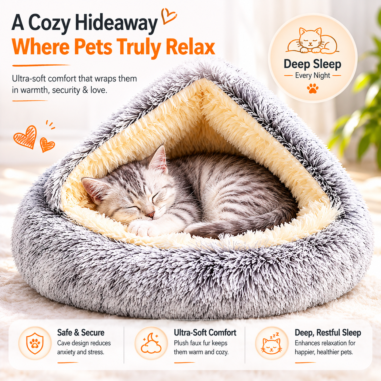 Calming Pet Cave Bed