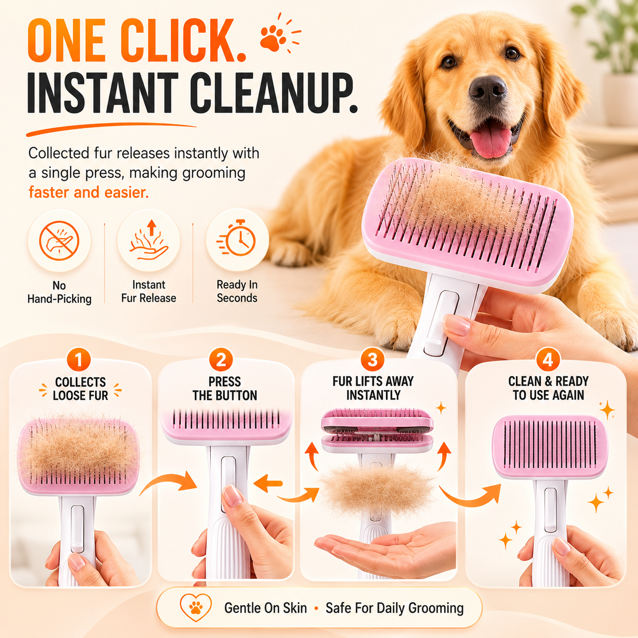Less-Shedding Self-Cleaning Pet Brush