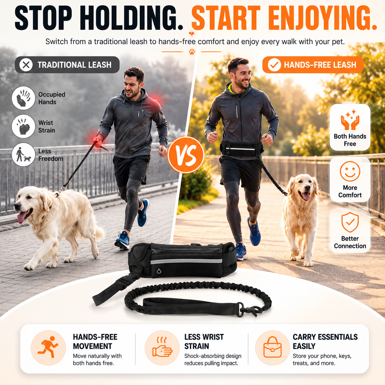 Hands-Free Dog Walking Leash Belt