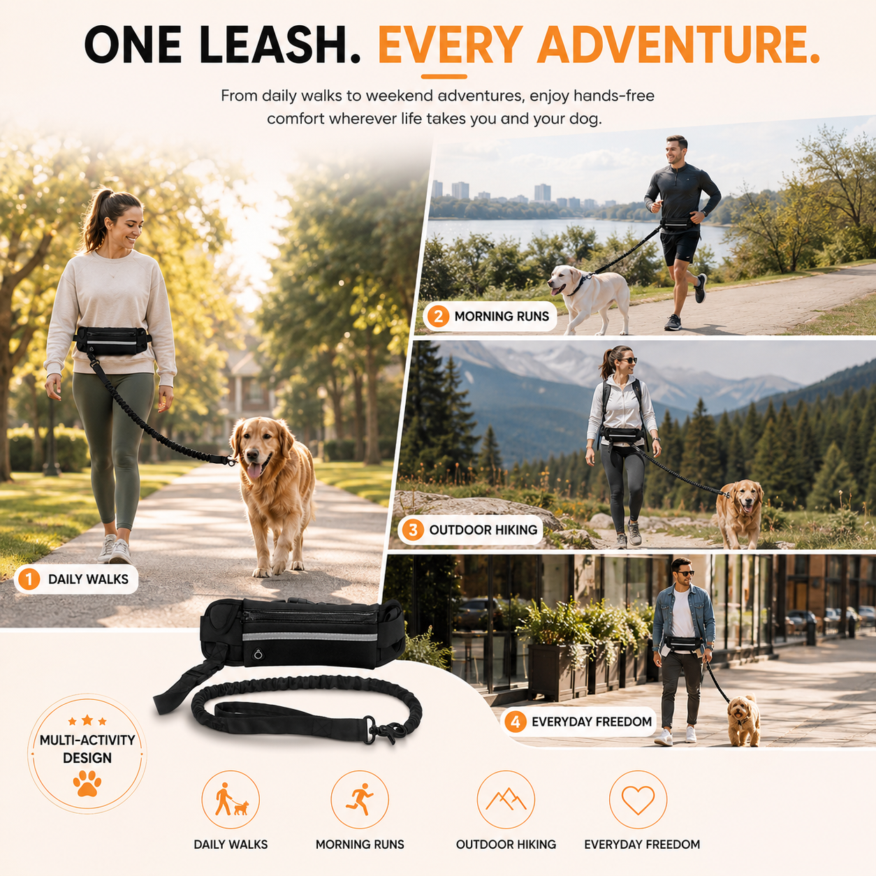 Hands-Free Dog Walking Leash Belt